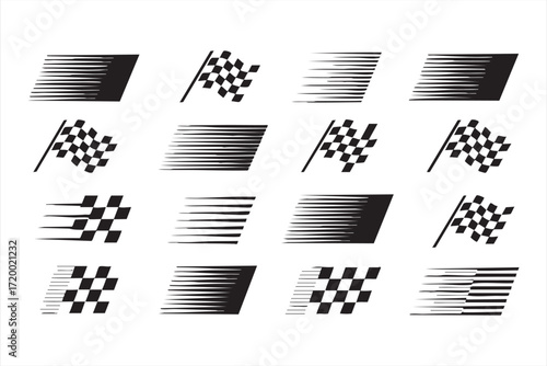Racing flag and checkered symbol vector illustrations for speed branding