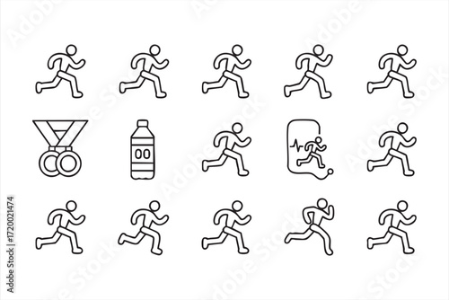 Sports and athletic training outline icons for fitness and competition design