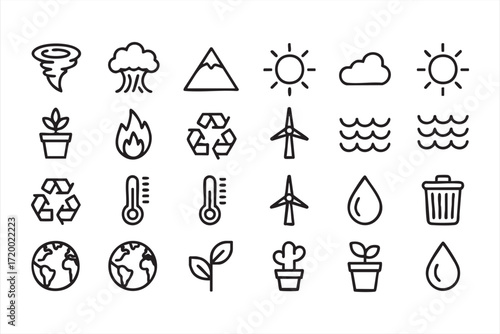 Eco-friendly and climate change outline graphics for green and environmental use