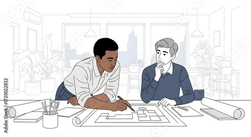 Diverse Couple Enjoying Coffee Break Together in Modern Cafe