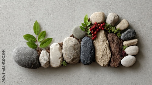 Creative Layered Art of Foot Reflexology and Massage Using Natural Stones and Greenery