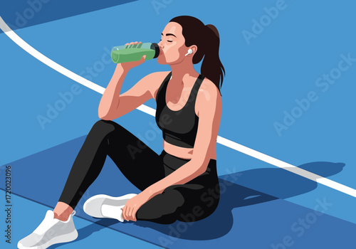 A Fit Woman Hydrating After Workout Session in Sports Attire 