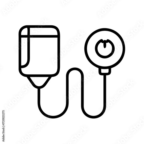 Line art illustration of a medical infusion pump and pressure gauge isolated on transparent background
