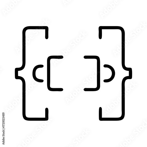 Stylized black brackets and parentheses symbol isolated on transparent background