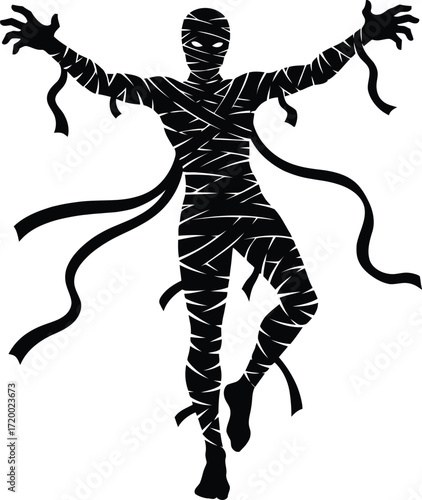 Vector art of silhouette of a mummy with arms raised up