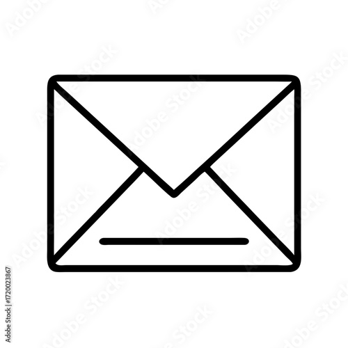 Simple black outline of an open envelope icon isolated on transparent background
