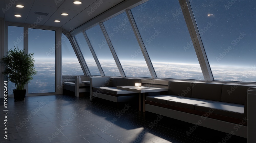 custom made wallpaper toronto digitalModern Interior of Spacecraft Lounge with Panoramic View of Planets and Stars