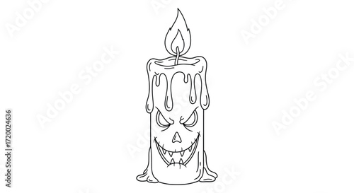 Spooky halloween candle with a scary face illustration