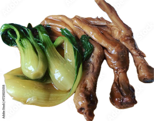 Yummy Braised Duck Legs with bok choy isolated