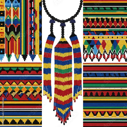 Vibrant Ndebele Beaded Necklace and Pattern Design Element with Bold Geometric Motifs for Authentic Cultural Flair and Creative Crafting Projects