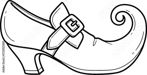 Cartoon witch shoe with buckle isolated on white background