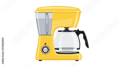 A bright yellow electric coffee maker with a clear glass carafe and a visible water reservoir for brewing beverages.