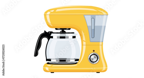 A vibrant yellow electric drip coffee maker with a glass carafe, isolated on a white background.