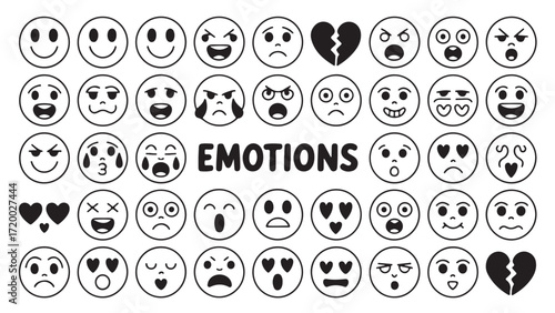 Collection of diverse emoticon icons representing a wide range of human emotions perfect for digital communication and graphic design projects