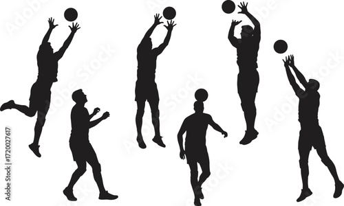 PrintVolleyball player silhouette, athlete jumping action, sports ball vector, professional game illustration, dynamic motion artwork, competitive volleyball design, fitness training artwork