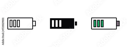 Set of pixel perfect colored Battery icon, 1 Silhouette, 1 Unexpanded, Battery icon depicting power level, energy consumption, and charging status.