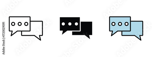 Set of pixel perfect colored Chat icon, 1 Silhouette, 1 Unexpanded, Chat icon representing conversation bubbles for communication apps.