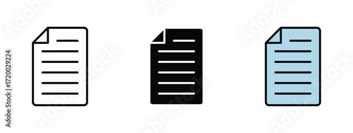 Set of pixel perfect colored Document icon, 1 Silhouette, 1 Unexpanded, Document icon representing a file or text paper for office use.