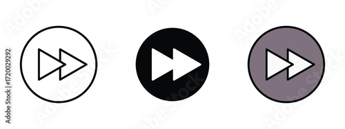Set of pixel perfect colored Fast Forward icon, 1 Silhouette, 1 Unexpanded, Fast forward icon with double arrows for skipping ahead in media.