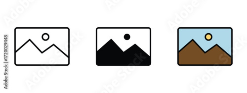 Set of pixel perfect colored Image icon, 1 Silhouette, 1 Unexpanded, Image icon representing a photo or picture file.
