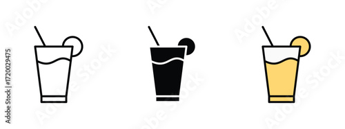 Set of pixel perfect colored Juice icon, 1 Silhouette, 1 Unexpanded, Juice icon showing a glass of fresh fruit beverage.