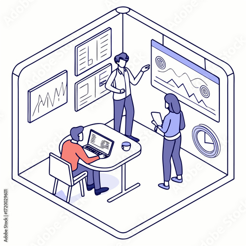 business people meeting vector illustration with laptop and seo chart 