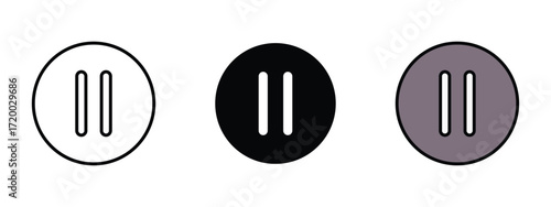 Set of pixel perfect colored Pause icon, 1 Silhouette, 1 Unexpanded, Pause icon with two vertical bars for stopping temporarily.