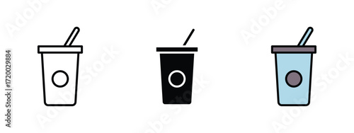 Set of pixel perfect colored Soda icon, 1 Silhouette, 1 Unexpanded, Soda icon representing a fizzy carbonated drink.