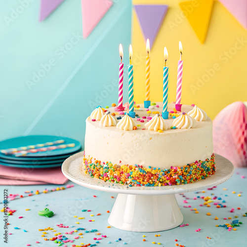 Birthday Cake on Color Background