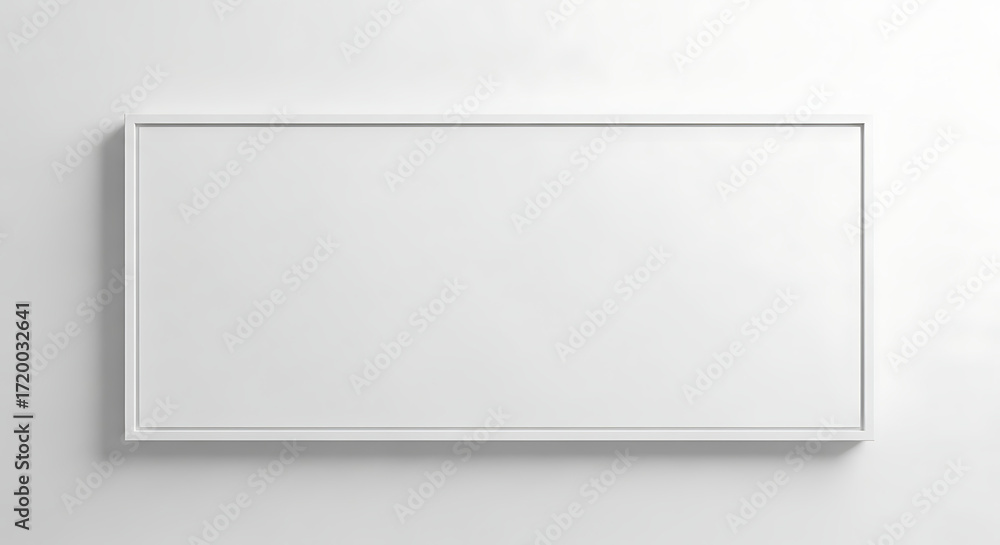 Obraz premium Empty White Horizontal Frame Hung on a Minimalist Grey Wall