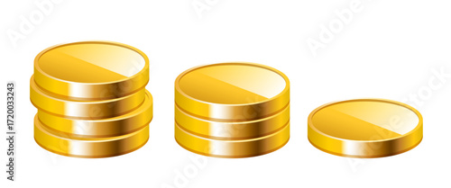 Gold coins. Set of gold coins. Vector 3d clipart isolated on brown background.