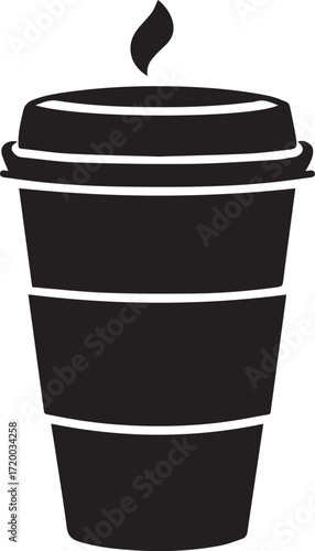 Black silhouette of a coffee cup with a flame on top isolated on white background