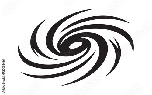Stylized black hurricane symbol with swirling arms