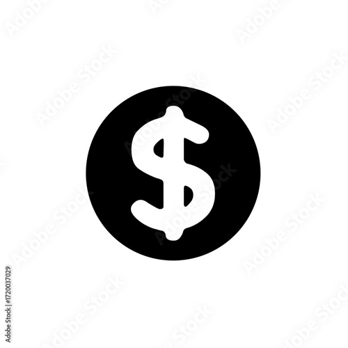 A simple black circle icon featuring a white dollar sign.