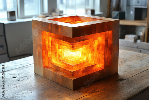Light illuminating a wooden table.