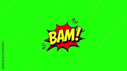 Green Screen Popup Animated Comic Book BAM!! Colorful Retro Comic Action Words in Vibrant Pop Style
