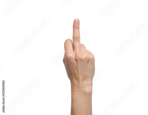 A hand displaying a gesture of defiance with the middle finger raised against a plain black background.