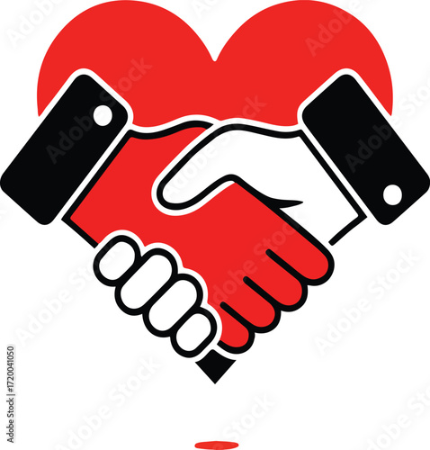Vector art of a heartshaped handshake logo symbolizing partnership and love, , representing collaboration, unity, and mutual support