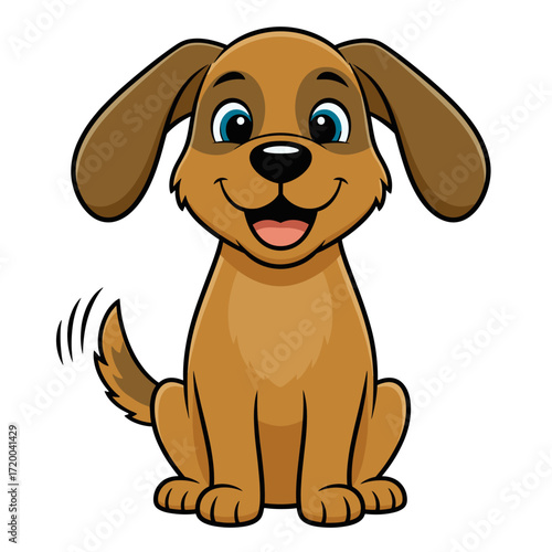 Happy cartoon puppy dog sitting and wagging tail.