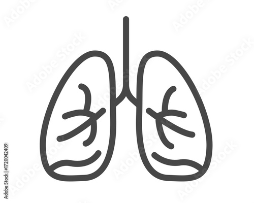 Lungs icon line stroke outline art vector graphic illustration, thin linear pulmonary system sign symbol pictogram isolated logo on white background