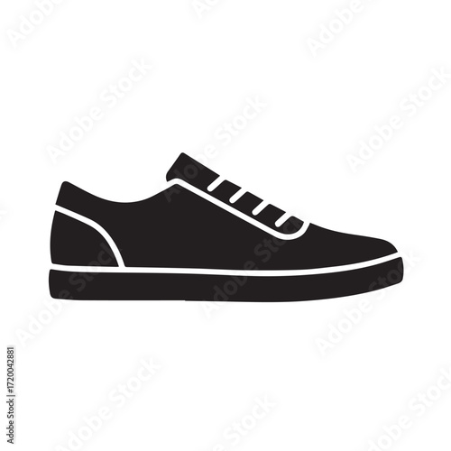 Black silhouette icon of a casual shoe, representing modern footwear and a comfortable, active lifestyle. Versatile graphic for design