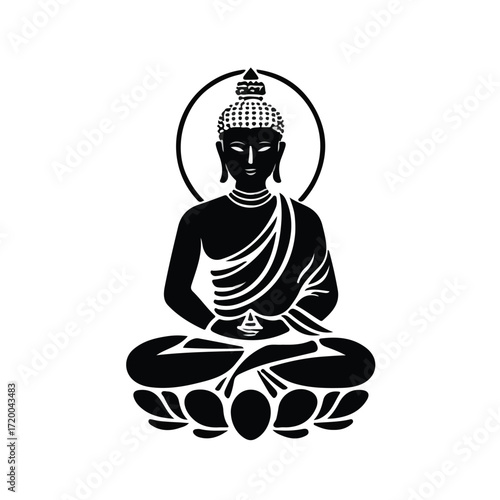 Serene Buddha icon in a timeless meditative pose, embodying spiritual enlightenment and peaceful contemplation, perfect for designs seeking tranquility and wisdom