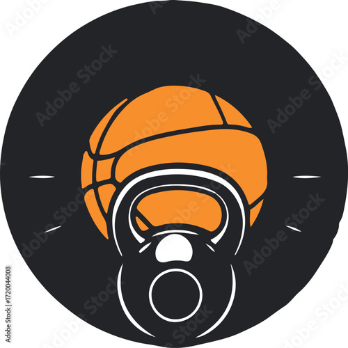Basketball and Kettlebell Fitness Icon Strength Training and Sport