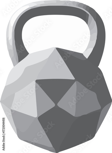 Geometric Faceted Kettlebell Weightlifting Equipment Icon for Fitness and Strength Training, Modern Graphic Design Element for Workout Concepts