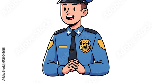 Friendly Police Officer Illustration Cartoon Style