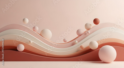 Abstract Waves Pastel Spheres Pink Beige Terracotta Background Copy Space