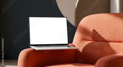 Laptop Mockup Blank Screen Cozy Armchair Living Room Copy Space