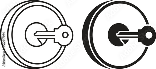 Two stylized icons of a key inserted into a lock mechanism