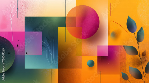 Abstract geometric background with vibrant shapes, colorful gradients and organic elements blending modern design, artistic contrast and creative minimalism