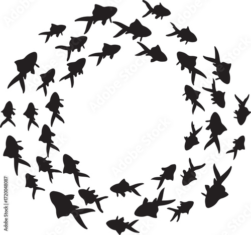 A fock of gold fish silhoutte